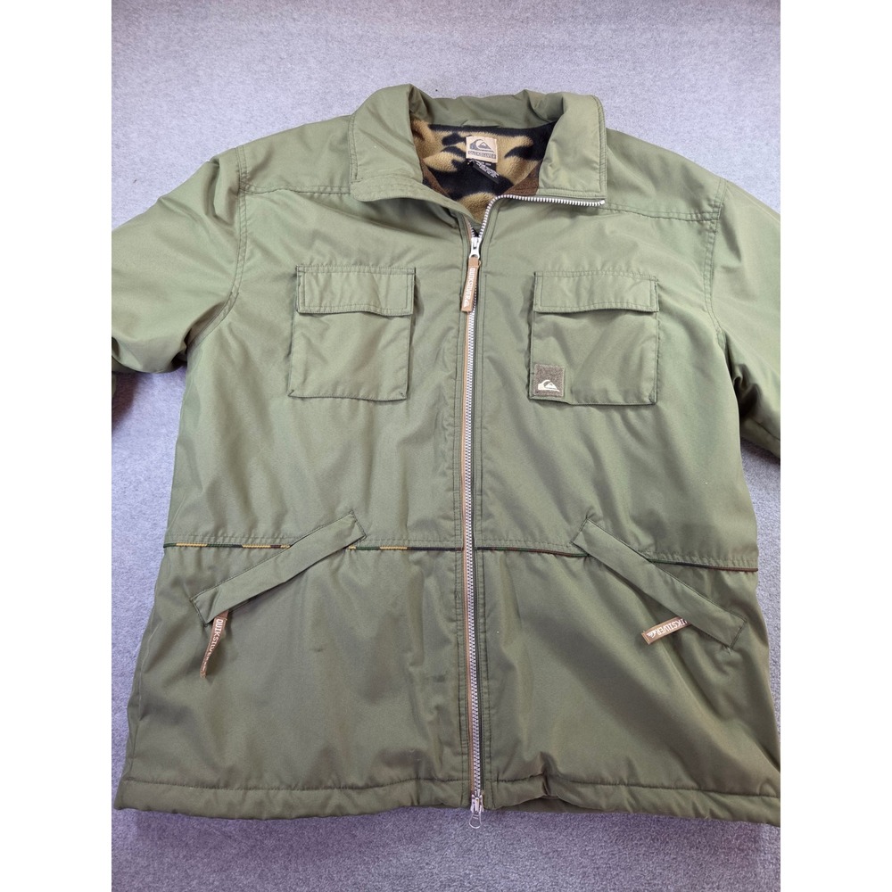 Quiksilver Snow Mens Lg Olive Green Camo Fleece Lined Winter Utility Jacket EUC